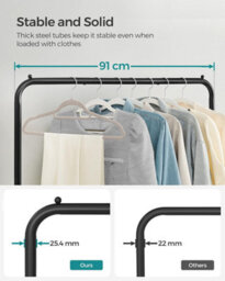 Songmics Clothes Rail On Wheels, Clothes Rack, Metal Clothing Rail For Bedroom, Hanging Rail, With Storage Shelf, Black - thumbnail 4