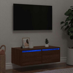 Berkfield Durable Tv Cabinet With Led Lights Brown Oak 75X35.5X25 Cm - thumbnail 2