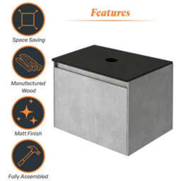 Plum&clay Rigel Concrete Wall Hung Bathroom Vanity Unit With Black Worktop (W)500mm (H)450mm - thumbnail 6