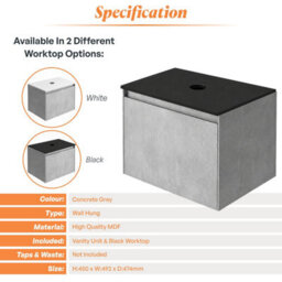 Plum&clay Rigel Concrete Wall Hung Bathroom Vanity Unit With Black Worktop (W)500mm (H)450mm - thumbnail 5
