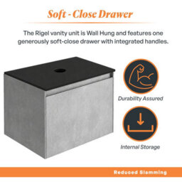 Plum&clay Rigel Concrete Wall Hung Bathroom Vanity Unit With Black Worktop (W)500mm (H)450mm - thumbnail 4