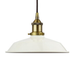 Clay White Small Trinity Metal Painted Dome Pendant Light With Matt Antique Brass Lamp Holder And Black Round Cable - Se Home - thumbnail 1