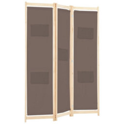 Berkfield 3-Panel Room Divider Brown 120X170X4 Cm Fabric - thumbnail 3