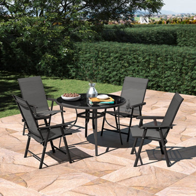 Living And Home 4 Seater Round Ripple Glass Garden Umbrella Table And Folding Chairs Set 105 Cm - image 1