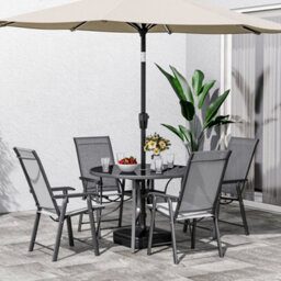 Living And Home 4 Seater Round Ripple Glass Garden Umbrella Table And Folding Chairs Set 105 Cm - thumbnail 3