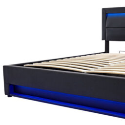 Matteo Black Faux Leather Double 4Ft6 Ottoman Storage Bed Frame With Led Lights & Usb Ports - thumbnail 9