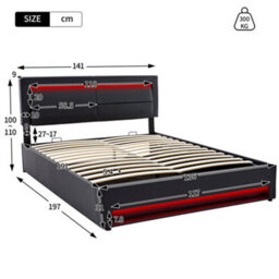 Matteo Black Faux Leather Double 4Ft6 Ottoman Storage Bed Frame With Led Lights & Usb Ports - thumbnail 7