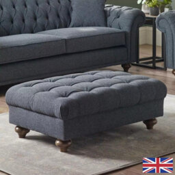 Xample Bordeaux Blue Fabric Footstool Durable Foam Cushion, Solid Wood Legs, Uk Made, White Glove Delivery - thumbnail 1