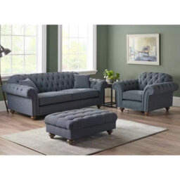 Xample Bordeaux Blue Fabric Footstool Durable Foam Cushion, Solid Wood Legs, Uk Made, White Glove Delivery - thumbnail 6