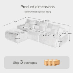 Btm 3 Seater Modular Corduroy Sofa With Ottomans, Configurable Sofa, Cup Holders And Side Storage Pockets, Beige - thumbnail 2