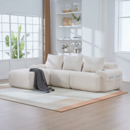 Btm 3 Seater Modular Corduroy Sofa With Ottomans, Configurable Sofa, Cup Holders And Side Storage Pockets, Beige - thumbnail 1