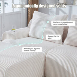 Btm 3 Seater Modular Corduroy Sofa With Ottomans, Configurable Sofa, Cup Holders And Side Storage Pockets, Beige - thumbnail 3