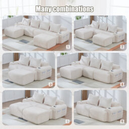 Btm 3 Seater Modular Corduroy Sofa With Ottomans, Configurable Sofa, Cup Holders And Side Storage Pockets, Beige - thumbnail 5