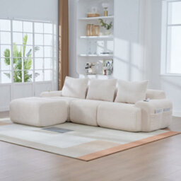 Btm 3 Seater Modular Corduroy Sofa With Ottomans, Configurable Sofa, Cup Holders And Side Storage Pockets, Beige - thumbnail 9