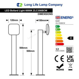 Long Life Lamps Company Adjustable 12W Led Bollard Outdoor Garden Light Stainless Steel Black Finish Cool White Zlc356Bcw - thumbnail 2