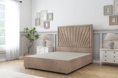 "Sloomy Somerset Mink Naples Divan Bed Base 2 Drawers Same Side With 54"" Floor Standing Headboard 4'6 Double" - image 1