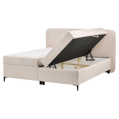Beliani Divan Bed With Storage Fabric Regent 160 X 200 Cm (Eu King Size) Light Beige - image 1