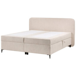Beliani Divan Bed With Storage Fabric Regent 160 X 200 Cm (Eu King Size) Light Beige - thumbnail 4