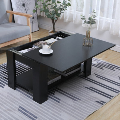 Furniturehmd Sliding Top Coffee Table With Storage Shelf Hidden Compartment Living Room Modern Side Table