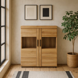 Wyld Haus Larkwoodlow Wide 2-Door Grandson Oak Display Cabinet Matt Finish - thumbnail 1