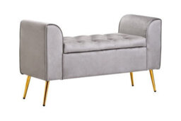Orsina Grey Velvet Bench With Gold Finish Legs, Comfy Padded Seat Velvet Seat, Built To Last Bedroom Bench - thumbnail 4
