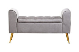 Orsina Grey Velvet Bench With Gold Finish Legs, Comfy Padded Seat Velvet Seat, Built To Last Bedroom Bench - thumbnail 2