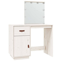 Berkfield Elegant Dressing Table With Led White 95X50X133.5 Cm Solid Wood Pine