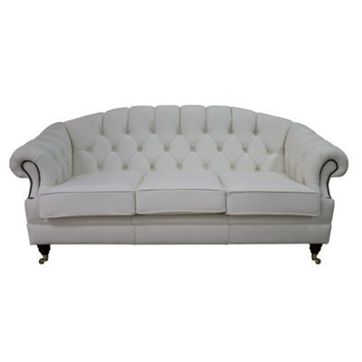 Chesterfield 3 Seater White Leather Sofa Settee Custom Made In Victoria Style - image 1