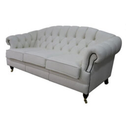 Chesterfield 3 Seater White Leather Sofa Settee Custom Made In Victoria Style - thumbnail 2