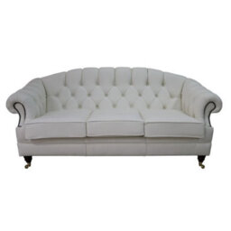 Chesterfield 3 Seater White Leather Sofa Settee Custom Made In Victoria Style - thumbnail 1