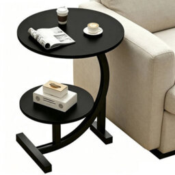 Black 2-Tier C-Shaped Side Laptop Table