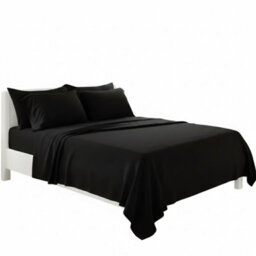 Plain Poly Cotton Easy Care Fitted Flat Sheet Matching Pillowcases Set Black - thumbnail 2