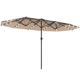 Outsunny 4.4M Double-Sided Sun Umbrella Patio Parasol Solar Lights Khaki - thumbnail 2