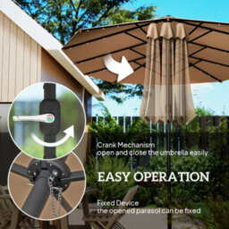 Outsunny 4.4M Double-Sided Sun Umbrella Patio Parasol Solar Lights Khaki - thumbnail 6
