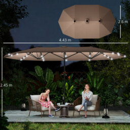 Outsunny 4.4M Double-Sided Sun Umbrella Patio Parasol Solar Lights Khaki - thumbnail 3