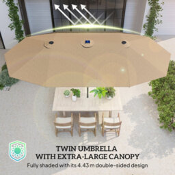 Outsunny 4.4M Double-Sided Sun Umbrella Patio Parasol Solar Lights Khaki - thumbnail 7