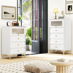 Gainoom 4 Drawer Dresser Modern Storage Cabinet W/ Flip Up Door Bedroom Chest Of Drawers - thumbnail 4