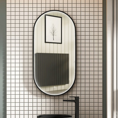 Royal Bathrooms Luxor 900 X 450mm Matt Black Framed Capsule Mirror Within Frame Led, Touch Sensor & Demister Pad - image 1