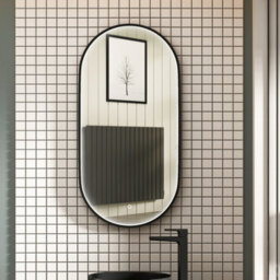 Royal Bathrooms Luxor 900 X 450mm Matt Black Framed Capsule Mirror Within Frame Led, Touch Sensor & Demister Pad - thumbnail 1