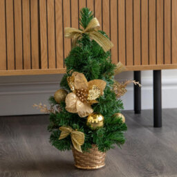 Samuel Alexander 40Cm Golden Fir Mini Christmas Tree With Gold Baubles, Ribbons & Poinsettias - thumbnail 9