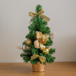 Samuel Alexander 40Cm Golden Fir Mini Christmas Tree With Gold Baubles, Ribbons & Poinsettias - thumbnail 3