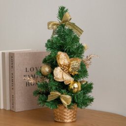 Samuel Alexander 40Cm Golden Fir Mini Christmas Tree With Gold Baubles, Ribbons & Poinsettias - thumbnail 7