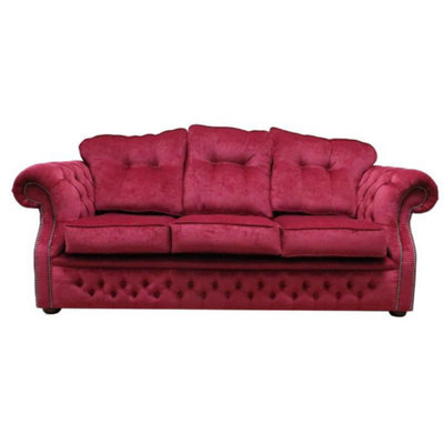 Chesterfield Handmade 3 Seater Sofa Settee Pimlico Wine Red Fabric In Era Style - image 1