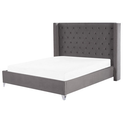 Beliani Bed Velvet Lubbon 180 X 200 Cm (Eu Super King) Grey - image 1