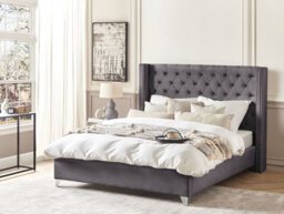 Beliani Bed Velvet Lubbon 180 X 200 Cm (Eu Super King) Grey - thumbnail 2