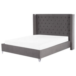 Beliani Bed Velvet Lubbon 180 X 200 Cm (Eu Super King) Grey - thumbnail 1