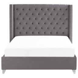Beliani Bed Velvet Lubbon 180 X 200 Cm (Eu Super King) Grey - thumbnail 4