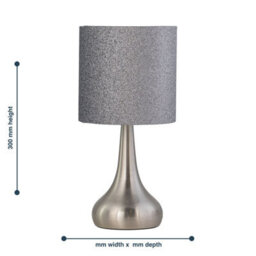 First Choice Lighting Set Of 2 Romana - Brushed Chrome Touch Operated Table Lamps Bedside Lights Glitter Shade - thumbnail 7