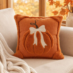Amorly 2 Pack Embroidered Pumpkin Cushion Covers 45X45Cm,soft Fluffy Faux Fur Pillowcases,no Pillow Inserts,autumn&halloween Indoor Decor - thumbnail 5