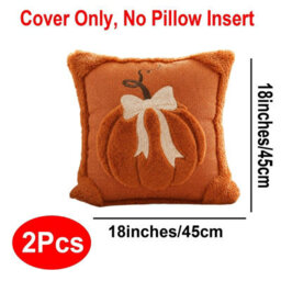 Amorly 2 Pack Embroidered Pumpkin Cushion Covers 45X45Cm,soft Fluffy Faux Fur Pillowcases,no Pillow Inserts,autumn&halloween Indoor Decor - thumbnail 3